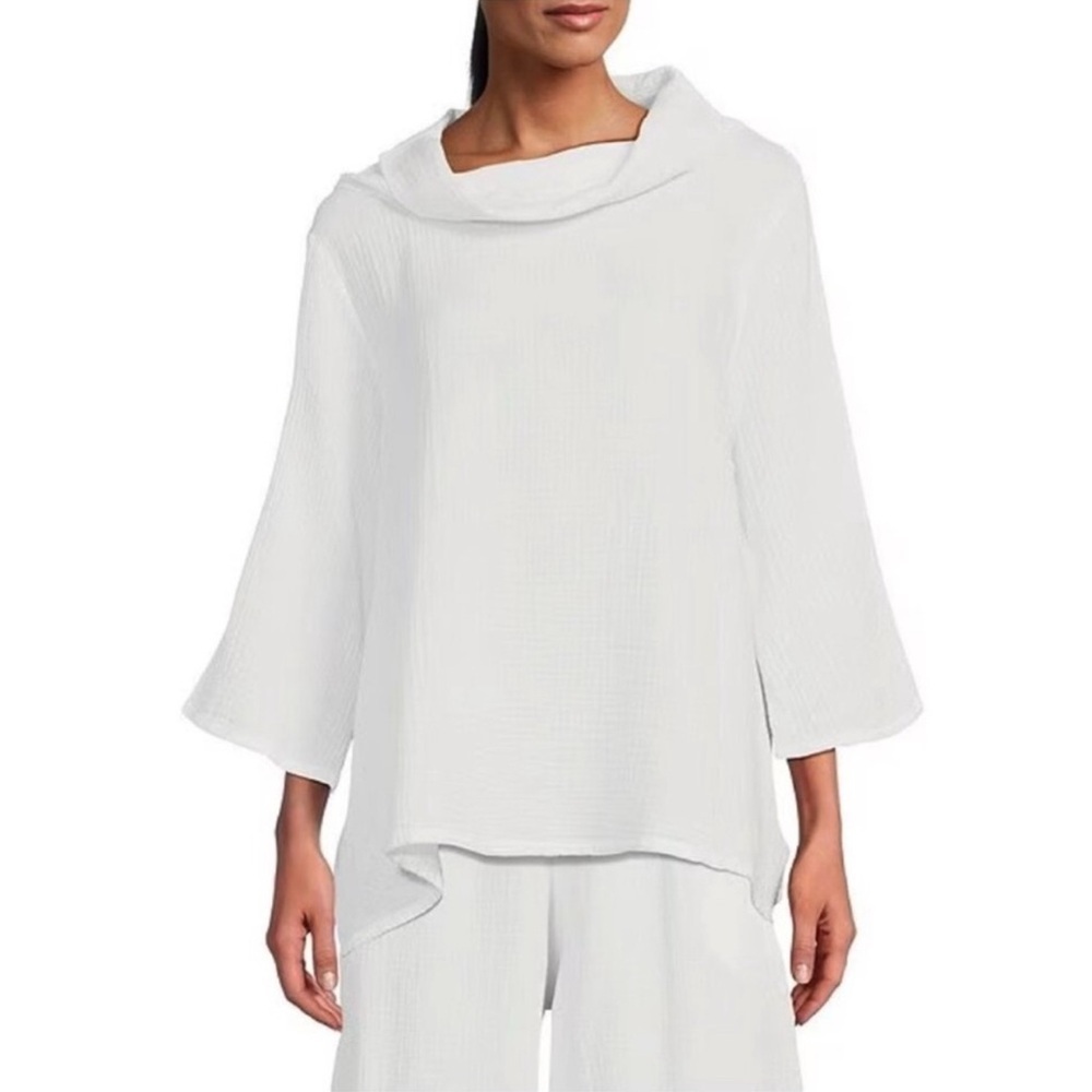 bryn Walker Etta Cotton Gauze Cowl Neck 3/4 Elbow Sleeve Top Size XS